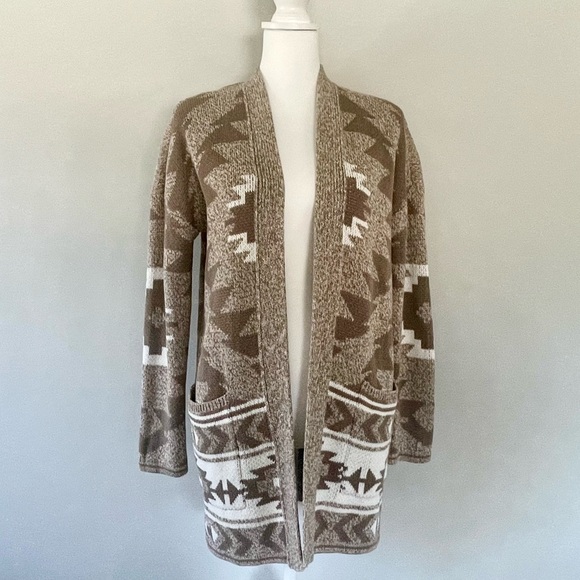 Luck Brand Western Aztec Open Front Sweater Cardigan Wrap Pockets Size Small - Picture 1 of 7